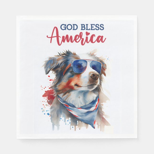 Servilleta De Papel Perro Patriótico-Pastor Australiano (Anverso)