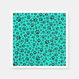 Servilleta De Papel Perro Paws Black and White Polka Dot en cian vivo