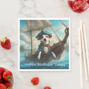 Servilleta De Papel Perro pirata en un barco en el mar colores azul Cu