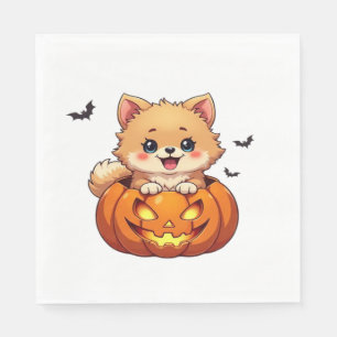 Servilleta De Papel Perro Pomerania Feliz Halloween calabaza Clásica c