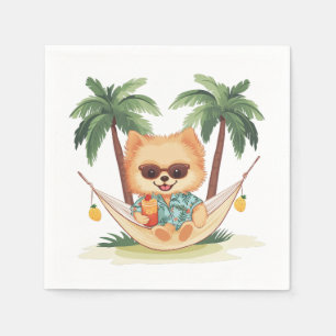 Servilleta De Papel Perro Pomeraniano En Una Camisa Hamaca Hawaiana