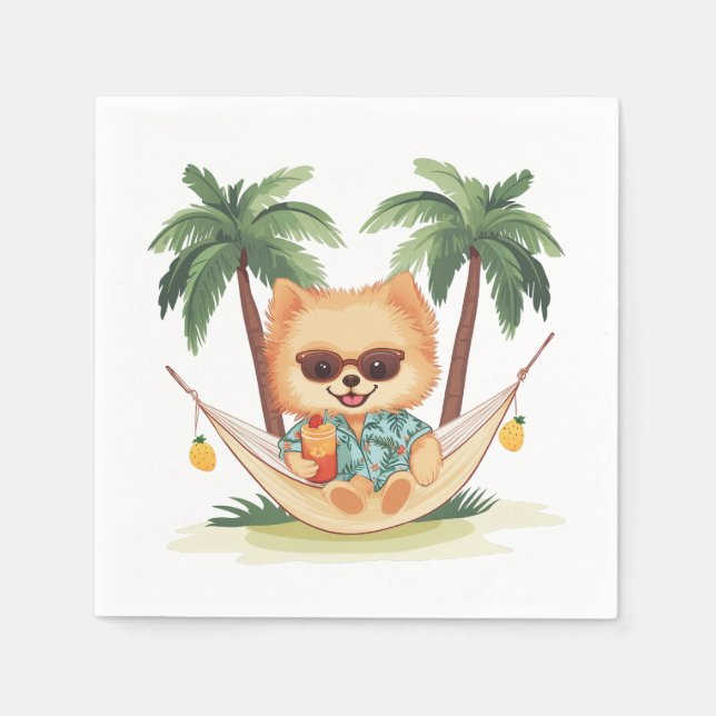 Servilleta De Papel Perro Pomeraniano En Una Camisa Hamaca Hawaiana (Anverso)