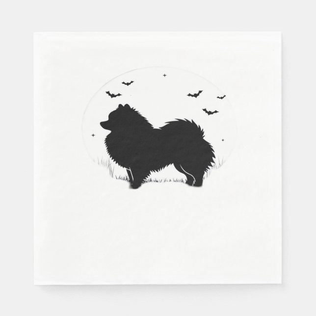 Servilleta De Papel Perro Pomeraniano - Halloween Moon Silhouette Clas (Anverso)