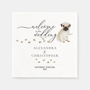 Servilleta De Papel Perro Pug Adorable Bienvenido a boda
