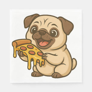 Servilleta De Papel Perro pug lindo dibujo animado amante de la pizza