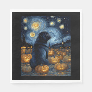 Servilleta De Papel Perro Pug negro de la noche estrellada de van gogh