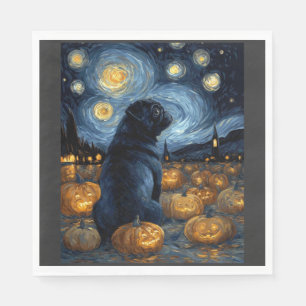 Servilleta De Papel Perro Pug negro de la noche estrellada de van gogh