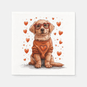 Servilleta De Papel Perro Retriever Dorado Día de San Valentín