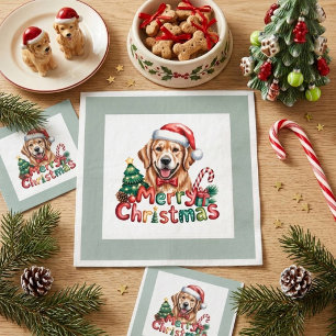 Servilleta De Papel Perro Retriever Dorado Navideño Adorable