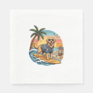 Servilleta De Papel Perro Retriever Dorado Surfing Surfboard Atardecer