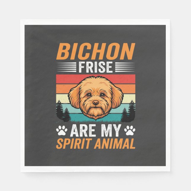 Servilleta De Papel Perro retro espíritu animal Bichon Frise (Anverso)