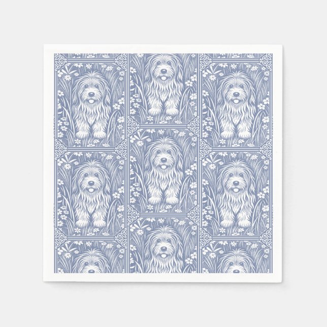 Servilleta De Papel Perro revuelto dulce de algodón azul y blanco (Anverso)