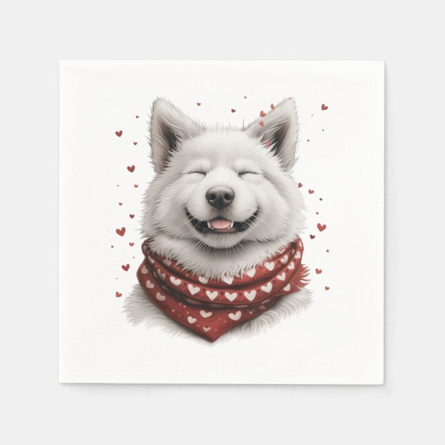 Servilleta De Papel Perro Samoyedo Día de San Valentín (Anverso)