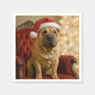 Servilleta De Papel Perro Shar-Pei de Navidad con sombrero de Santa