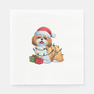 Servilleta De Papel Perro Shih Tzu con sombrero de Santa con luces de