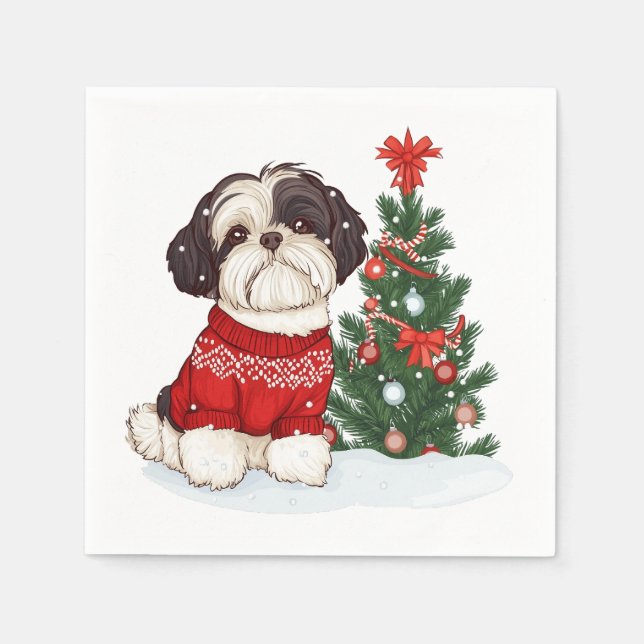 Servilleta De Papel Perro Shih Tzu de Navidad (Anverso)