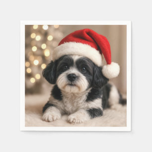 Servilleta De Papel Perro Shih Tzu de Navidad con sombrero de Santa