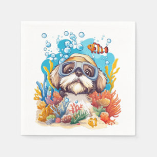 Servilleta De Papel Perro Shih Tzu Snorkel en Arrecife de Coral