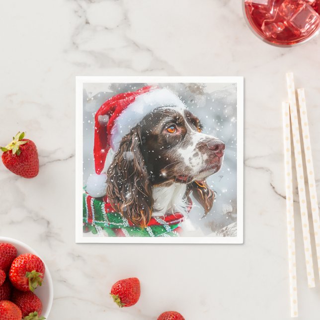 Servilleta De Papel Perro Springer Spaniel Navidad Festiva (In situ)