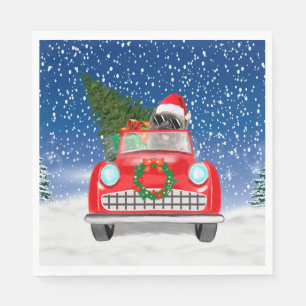 Servilleta De Papel Perro Terrier Cairn conduciendo coche en Navidad c