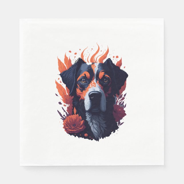 Servilleta De Papel Perro y flores (Anverso)