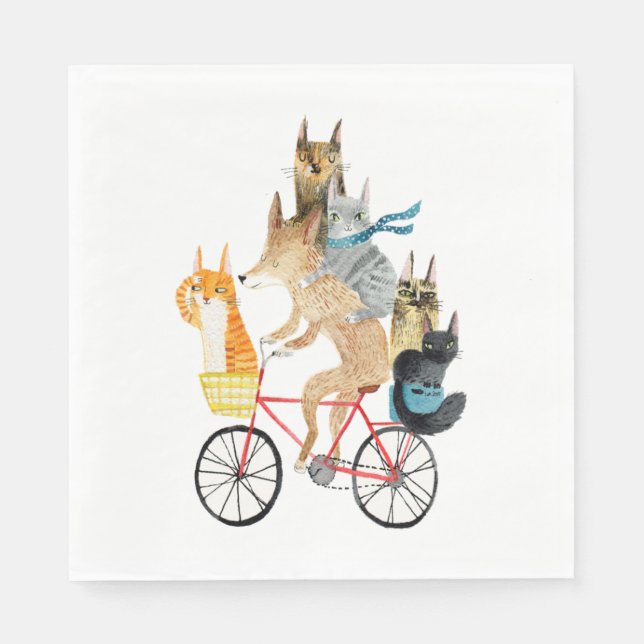 Servilleta De Papel Perro y gatos en bicicleta (Anverso)