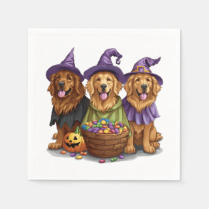 Servilleta De Papel Perros brujos Retriever dorados de Halloween