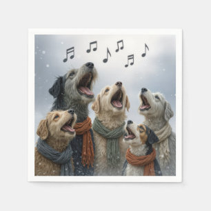 Servilleta De Papel Perros Cantando Villancicos En Copos De Nieve