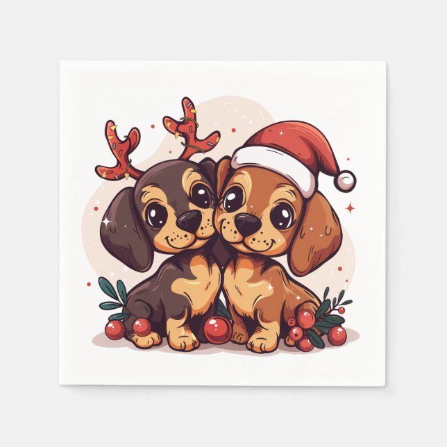 Servilleta De Papel Perros Dachshund de Navidad (Anverso)