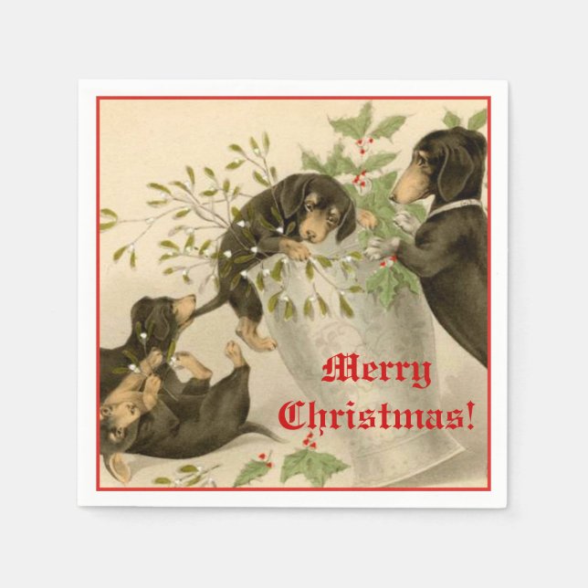Servilleta De Papel Perros dachshund y cosecha mistletoe (Anverso)