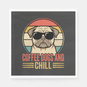 Servilleta De Papel Perros de café y pug retro relajado