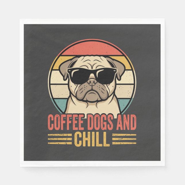 Servilleta De Papel Perros de café y pug retro relajado (Anverso)