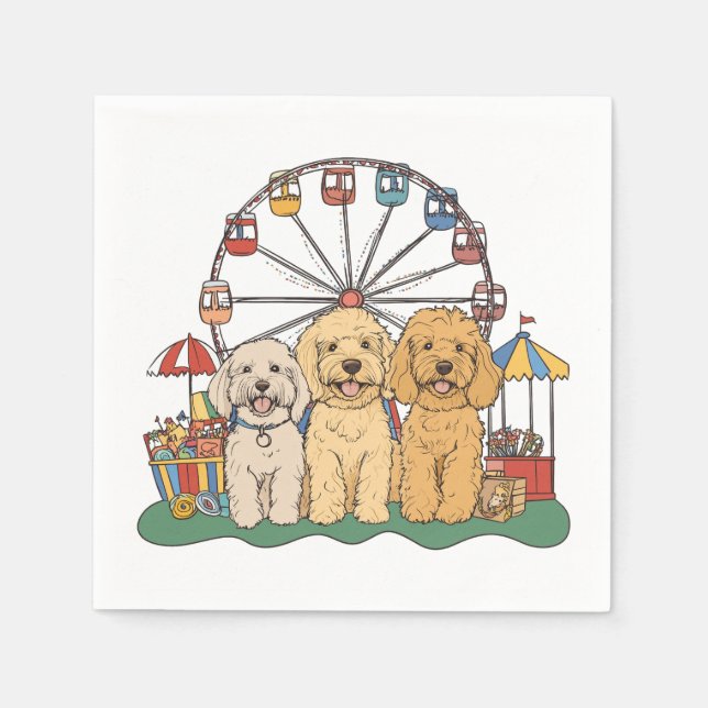 Servilleta De Papel Perros De Goldendoodle En Un Carnaval (Anverso)