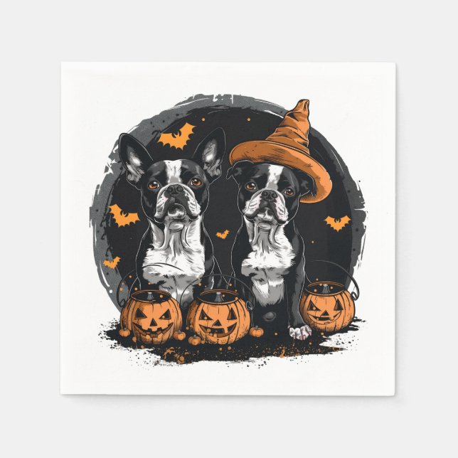 Servilleta De Papel Perros de Halloween Boston Terrier (Anverso)