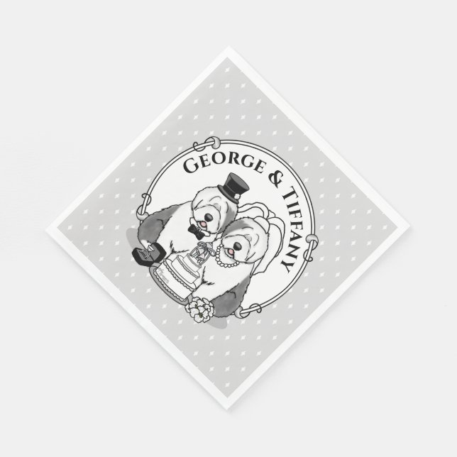 Servilleta De Papel Perros de oveja inglesa boda Novia Groom Gray 1 (Esquina)