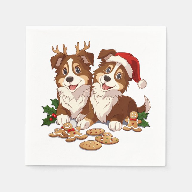 Servilleta De Papel Perros de pastor de Shetland de Navidad (Anverso)