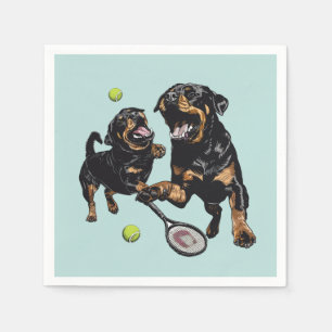 Servilleta De Papel Perros De Rottweiler Cute Juegan Al Tenis