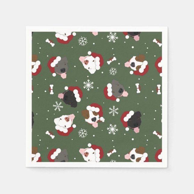 Servilleta De Papel Perros de Santa en Verde (Anverso)