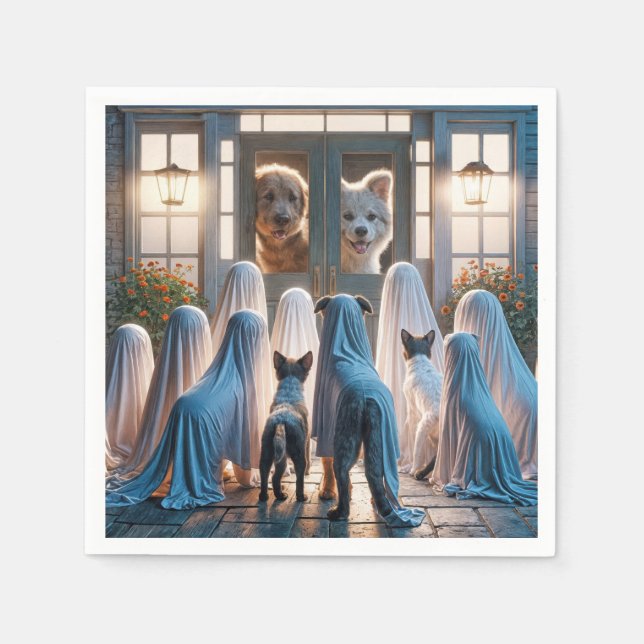 Servilleta De Papel Perros fantasmas de Halloween  (Anverso)
