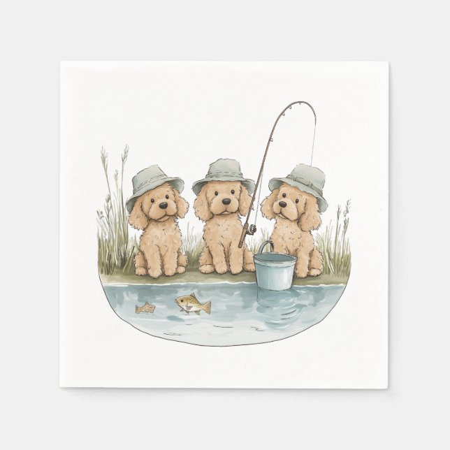 Servilleta De Papel Perros Goldendoodle pescando (Anverso)