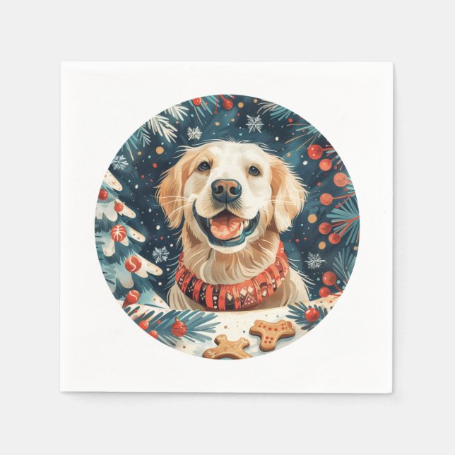 Servilleta De Papel Perros recuperadores de oro de navidades (Anverso)