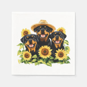 Servilleta De Papel Perros Rottweiler Rodeados De Girasoles