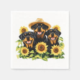 Servilleta De Papel Perros Rottweiler Rodeados De Sunflowers