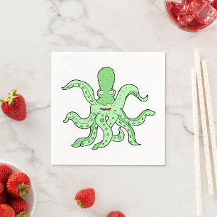Servilleta De Papel Personaje de Pulpo Verde Monstruo Marino Peculiar