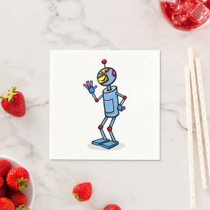Servilleta De Papel Personaje de Robot Retro Futurista Saludando