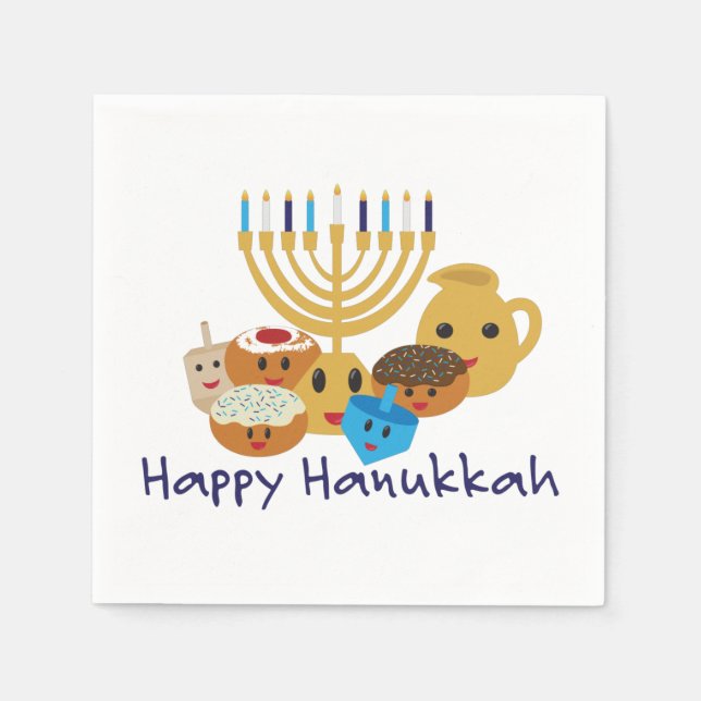 Servilleta De Papel Personajes felices de Hanukkah y Hanukkah lindos (Anverso)