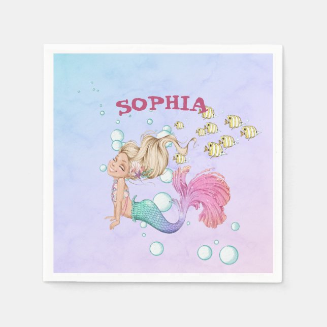 Servilleta De Papel Personal de Mermaid Cute rosa Azul (Anverso)