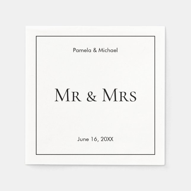 Servilleta De Papel Personalice los cuadros de B&W Mr & Mrs. (Anverso)