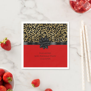 Servilleta De Papel Personaliza Cumpleaños Estampado Leopardo Rojo Neg