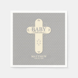 Servilleta De Papel Personaliza, dedicación de bebé Crema y Cruz Gris